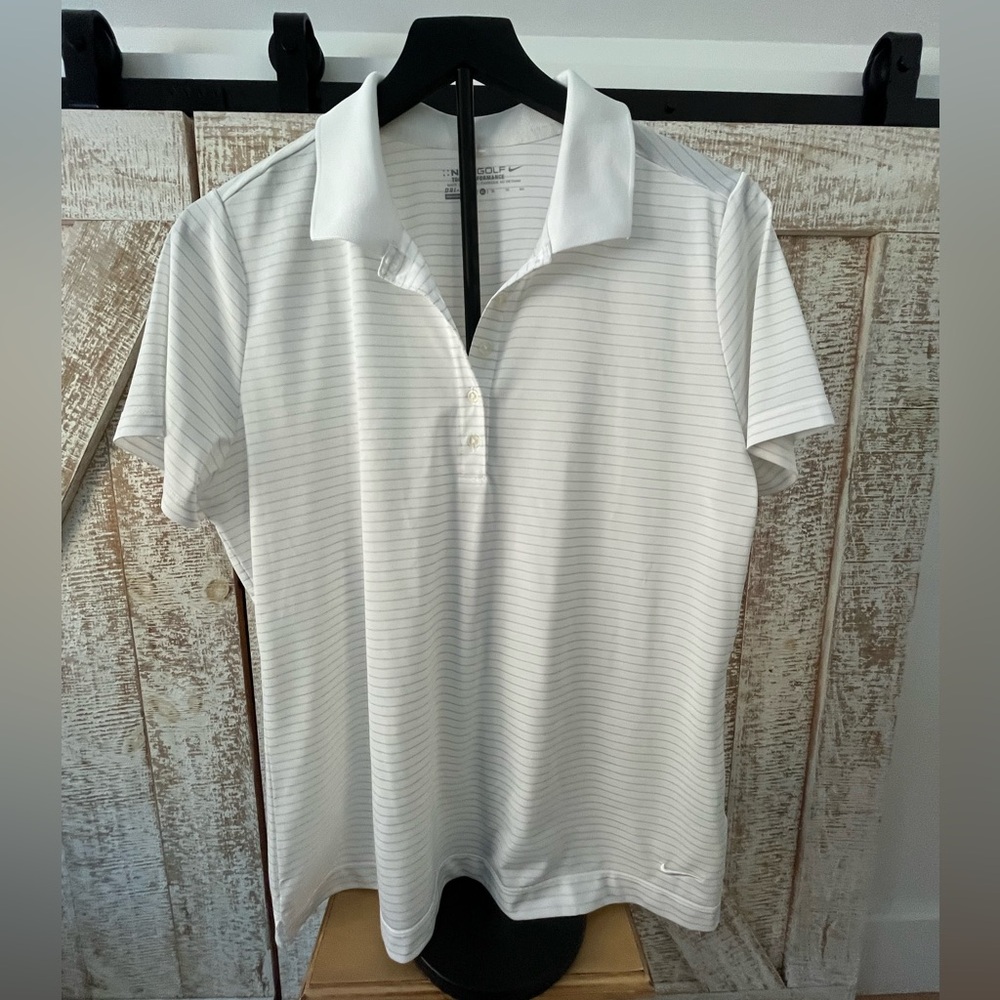 Nike Dri Fit White Striped Women's Golf Shirt
Size XL